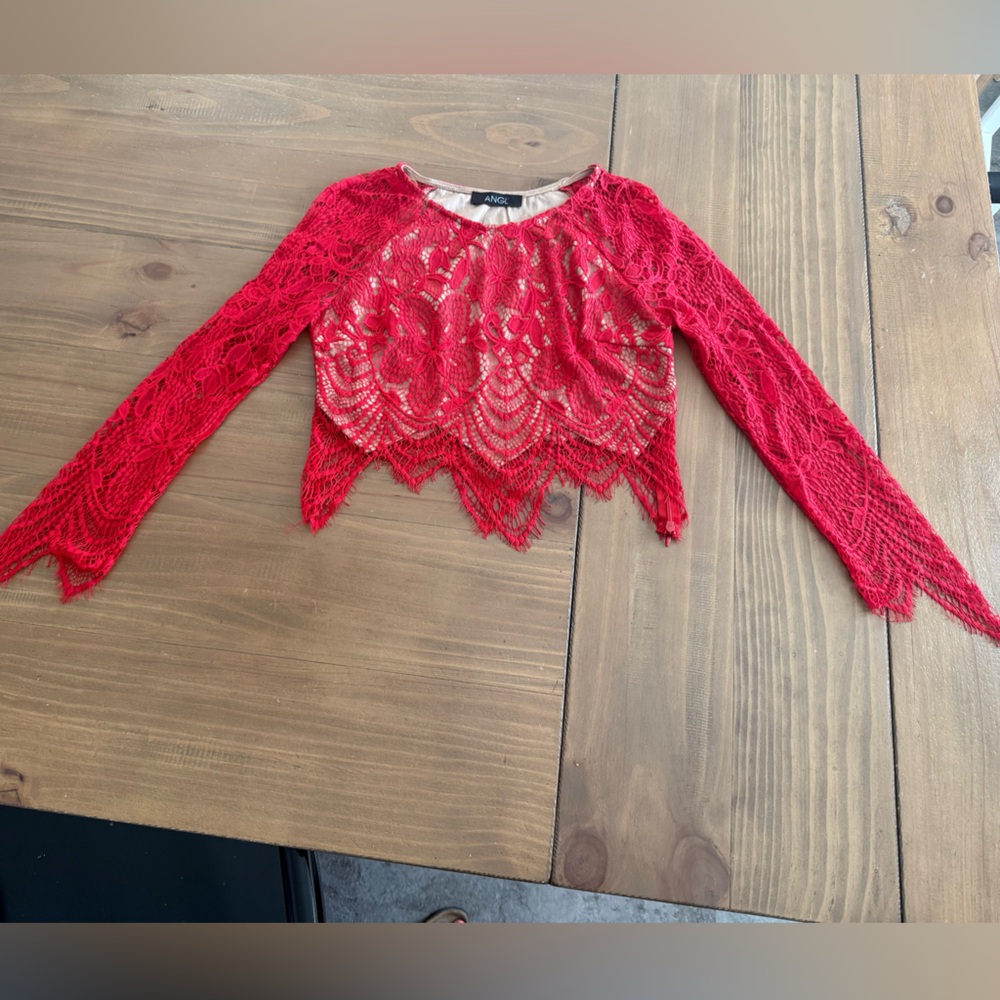 ANGL Vibrant Red Lace Crop Top
